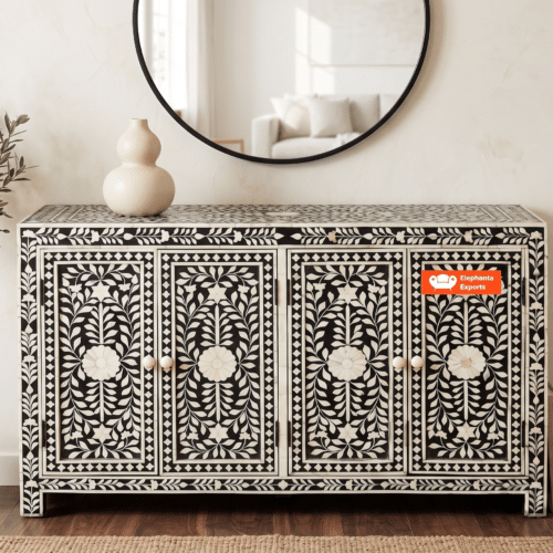 Bone Inlay 4 Door Sideboard / Buffet Table Floral Design