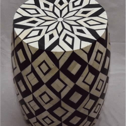 Geometric Bone Inlay Bar Stool / Side table in Black