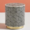 Side table in Black / Bone Inlay Drum with Brass Polished Base