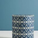 Ikat Bone Inlay Drum / Stool / Side Table in Dark Blue
