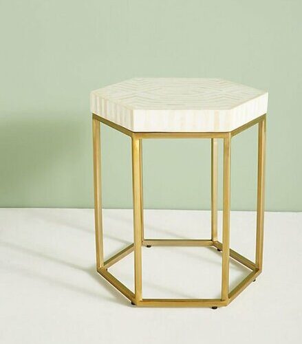 Striped Hexagonal Bone Inlay Side Table