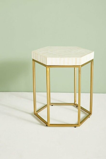 Striped Hexagonal Bone Inlay Side Table