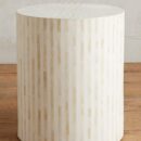 White Striped Bone Inlay Drum / Stool / Side Table