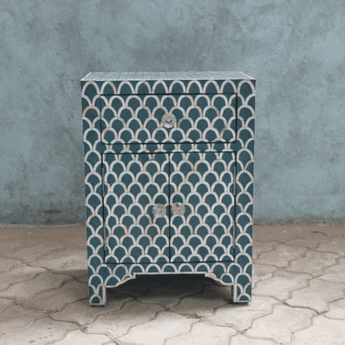 Teal Blue Marlin Bone Inlay Bedside