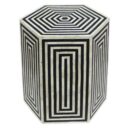 Striped Hexagonal Bone Inlay Black Side table / Stool