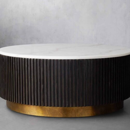 Trinity Round Coffee Table with Marble Top and Brass Base