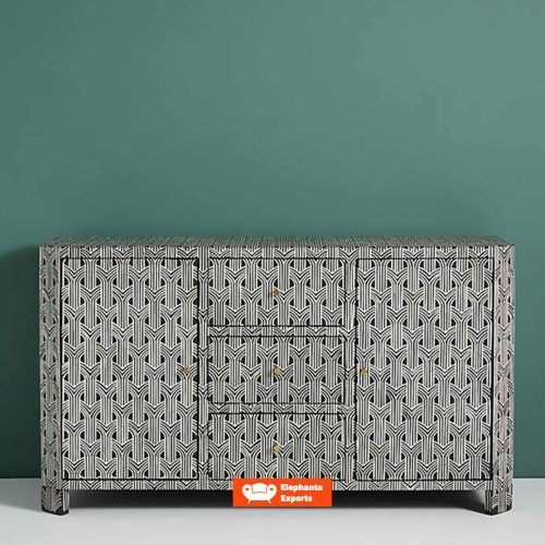 Buffet 2 Doors Drawers in Black / Arrow Bone Inlay Sideboard