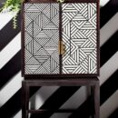 Striped Black Bone Inlay Bar Cabinet
