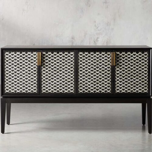 Fish Scale Bone Inlay Bar Cabinet