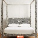 Floral Black 4 Post Bone Inlay Bed