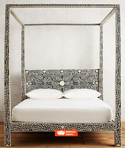 Floral Black 4 Post Bone Inlay Bed