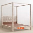 Floral Brown 4 Post Bone Inlay Bed
