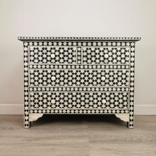 Bone Inlay Laced Chest Of 4 Drawers in Black