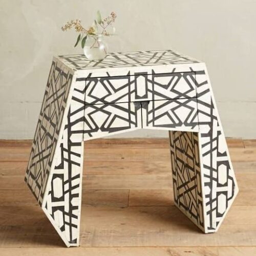 Modern Geo Bone Inlay Bedside Table