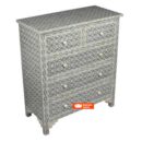Geometric Design Bone Inlay Chest of 5 Drawers in Grey