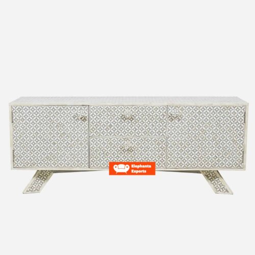 Geometric Design Bone Inlay Entertainment Unit - Grey