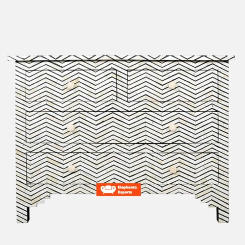 Chevron Design Bone Inlay 4 Drawer Dresser