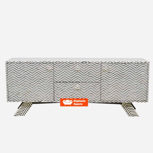Chevron Bone Inlay Entertainment Unit - Black