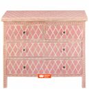 Pink Bone Inlay Chest of 4 Drawers in Diamond
