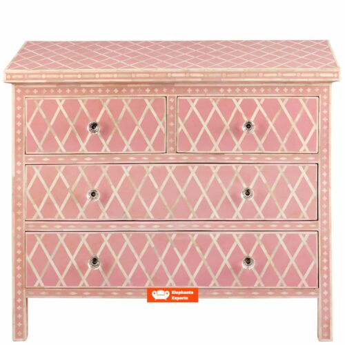 Pink Bone Inlay Chest of 4 Drawers in Diamond