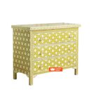 Mustard Color Bone Inlay Chest of 3 Drawers in Floral