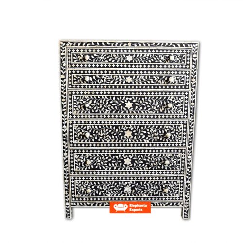 Bone Inlay Tall Boy Dresser Floral Wide