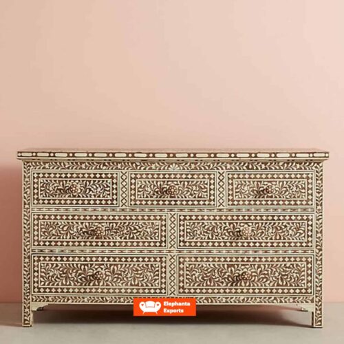 Floral Design Bone Inlay 7 Drawer Dresser