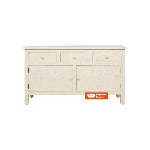 Floral Bone Inlay 3 Drawers and 2 Door Side Board in White