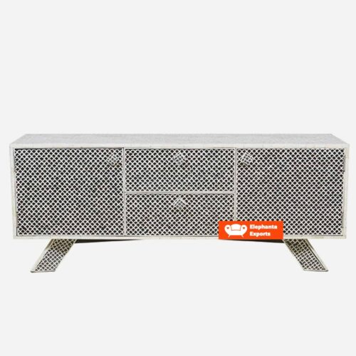 Fish Scale Bone Inlay Media Console / Entertainment Unit in Black