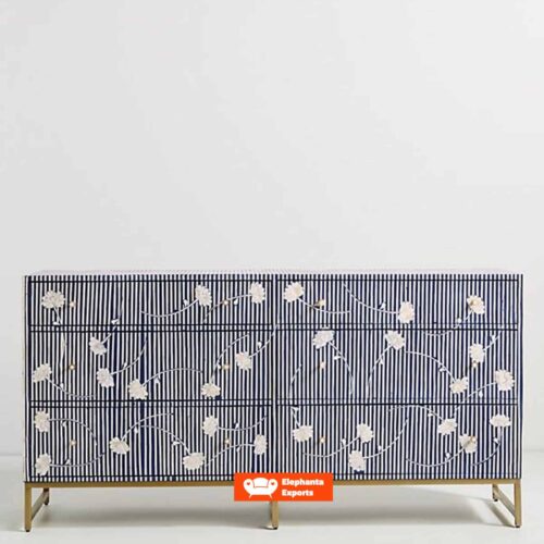 Lily Bone Inlay Chest of 6 Drawers