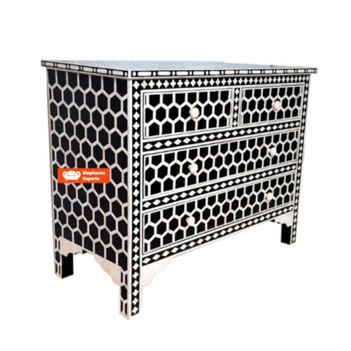 Honeycomb Design Bone Inlay Chest of 4 Drawers