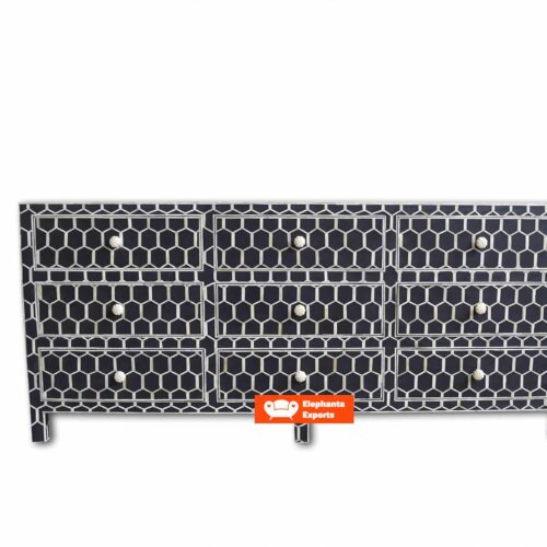 Bone Inlay 9 Drawer Dresser Honeycomb Design