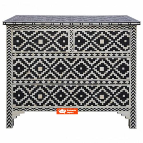 Bone Inlay Ikat Chest of 4 Drawers in Black