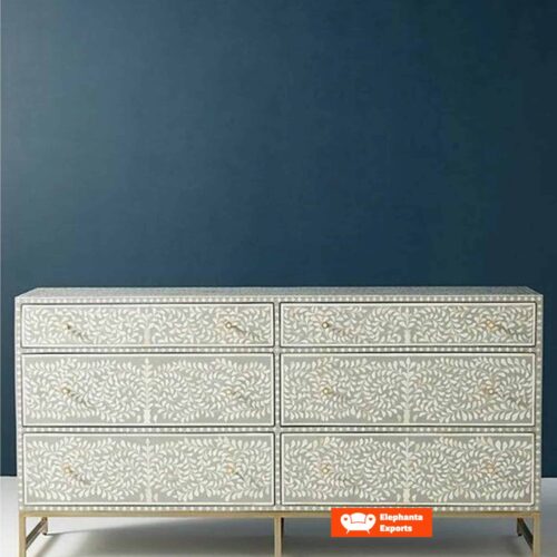Floral Intertwine Bone Inlay Chest of 6 Drawers