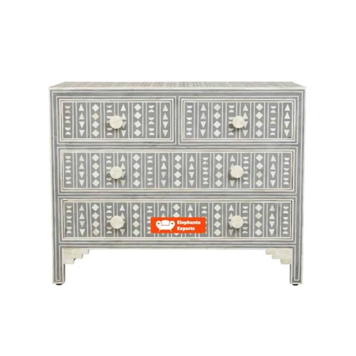 Tribal Bone Inlay Chest of 4 Drawers