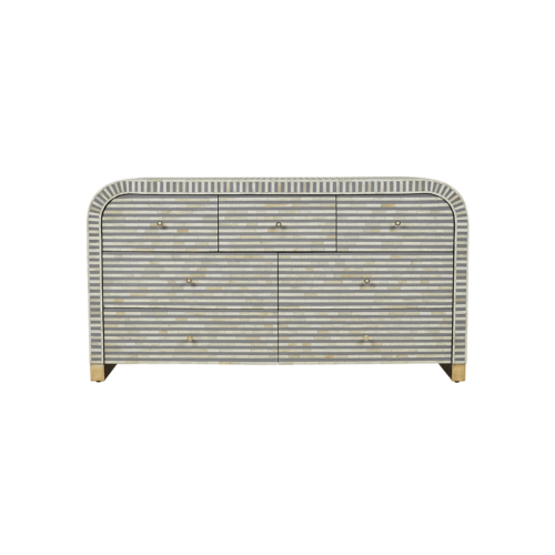 Bone Inlay Waterfall Chest of 6 Drawers