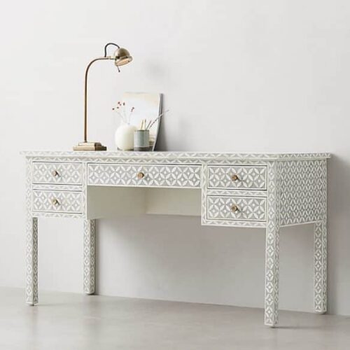 Richa Bone Inlay Geometric Five Drawer Desk