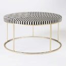 Striped Bone Inlay Coffee Table in Black with Metal Stand Round