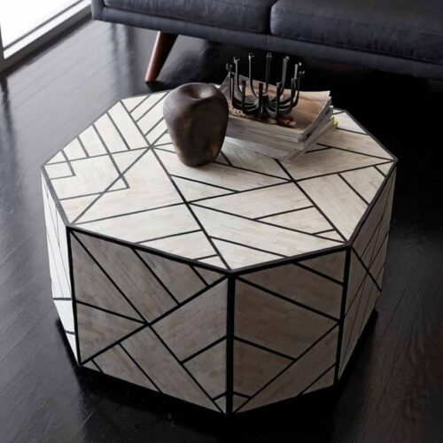 Manhattan Bone Inlay Coffee Table in White and Black