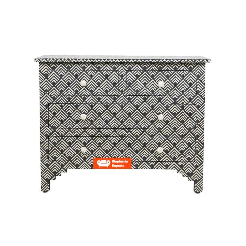 Black Bone Inlay Cuboid Chest of 4 Drawers