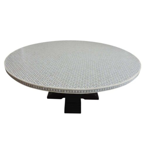 Bone Inlay Dining Table Geometric Grey Pedestal Base