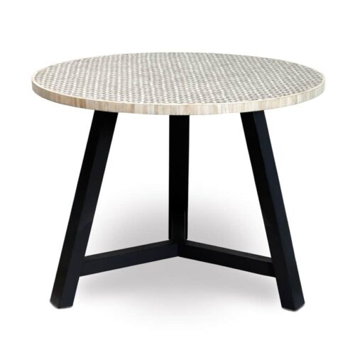 Bone Inlay Dining Table Geometric Grey Tripod Base