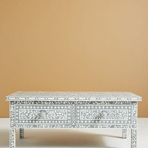 Floral Bone Inlay Coffee Table with 2 Drawers