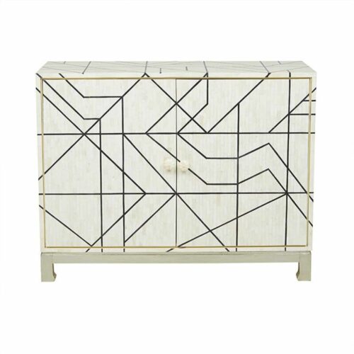 Geometric Bone Inlay Cabinet in Black and White