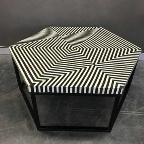 Striped Bone Inlay Coffee Table with Metal Stand