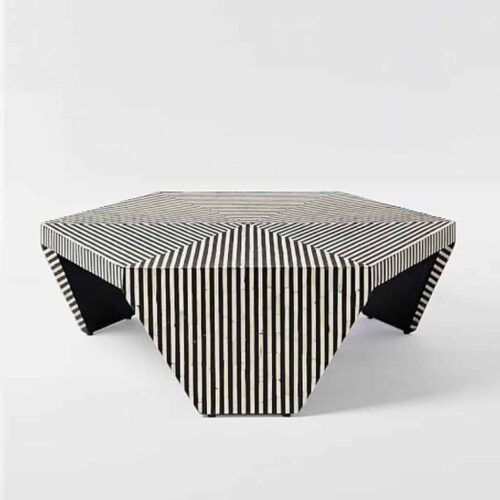 Hexagonal Bone Inlay Coffee Table / Centre Table in Black
