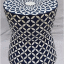 Bone Inlay Drum / Bar Stool in Dark Blue Geometric Pattern