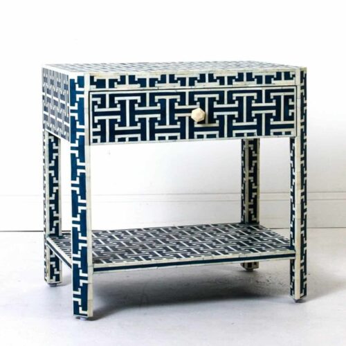 New York Dark Blue Bone Inlay Nightstand