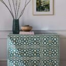 Moroccan Bone Inlay Chest of 6 Drawers in Green
