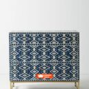 Ikat Design Handmade Bone Inlay Chest of 3 Drawers Table in Blue